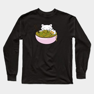 Sweet kitten eating noodles Long Sleeve T-Shirt